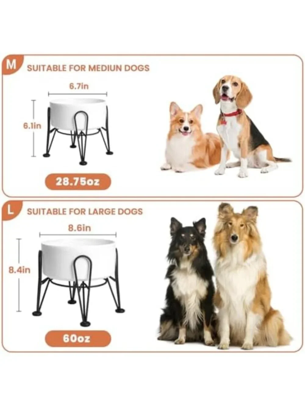 Elevated Ceramic Dog Bowls Set - Anti-Slip Metal Stand, 2 Pack for Small/Medium